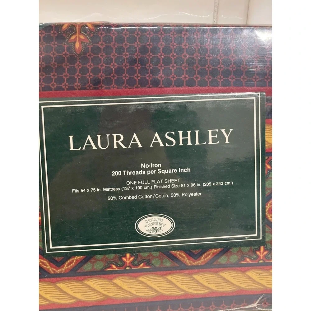 Vintage Laura Ashley Hamilton Full/Double‎ Sheets Fitted Flat Navy Burgundy New